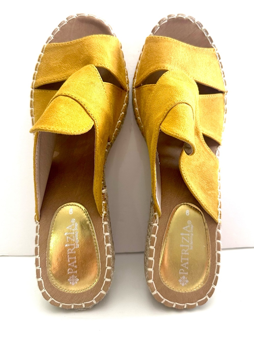 Patrizia Mustard Yellow Suede Wedge Slide Sandals
